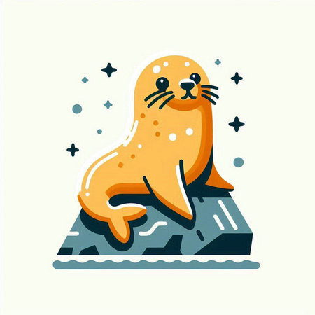 Cute seal on the rock. Vector illustration in flat style.のイラスト素材