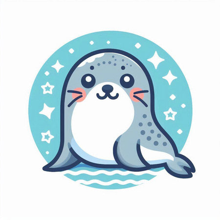 Cute seal with starry sky. Vector illustration in cartoon style.のイラスト素材
