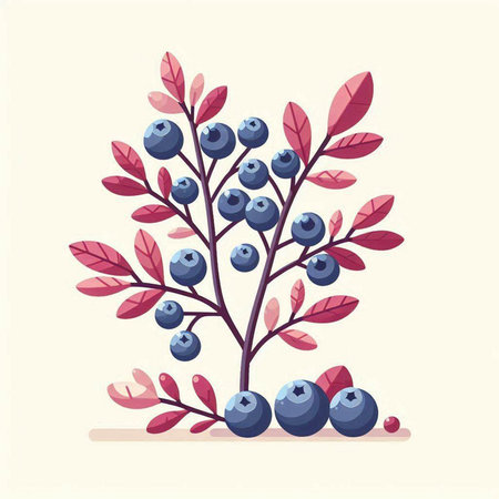 Blueberry branch with berries and leaves. Vector illustration in cartoon style.のイラスト素材