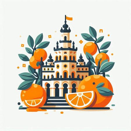 Citrus and teapot. Vector illustration in flat styleのイラスト素材