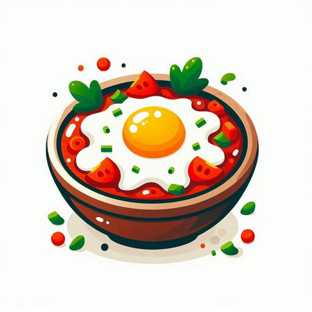 Tomato soup with fried egg in a bowl. Vector illustration.のイラスト素材