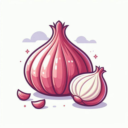 Illustration of onion and garlic on white background. Vector illustration.のイラスト素材