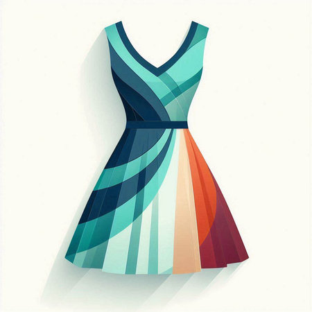 Women's dress with colorful stripes on a white background. Vector illustration.のイラスト素材
