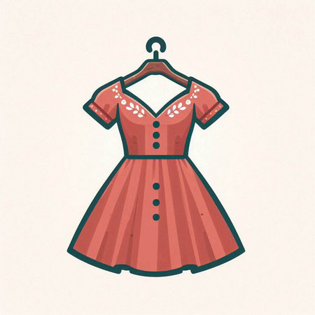 Fashionable red dress on a hanger. Vector illustration.のイラスト素材