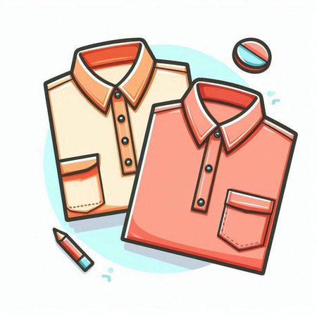 Folded polo shirts and pencil on white background. Vector illustration.のイラスト素材