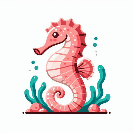 Cute cartoon seahorse on white background. Vector illustration.のイラスト素材
