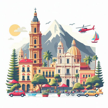 Vector illustration of the town of La Paz, Bolivia. Travel and tourism concept.のイラスト素材