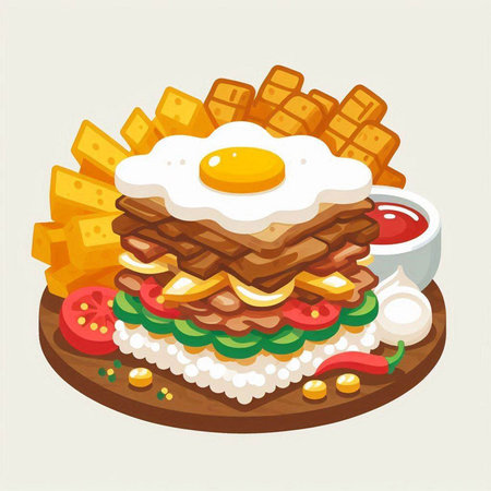 Illustration of a plate of japanese food with fried eggのイラスト素材