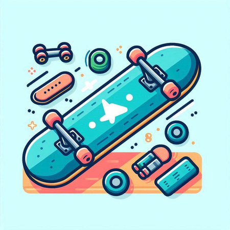 Skateboard flat color line icon. Modern vector illustration for web site design and mobile appのイラスト素材