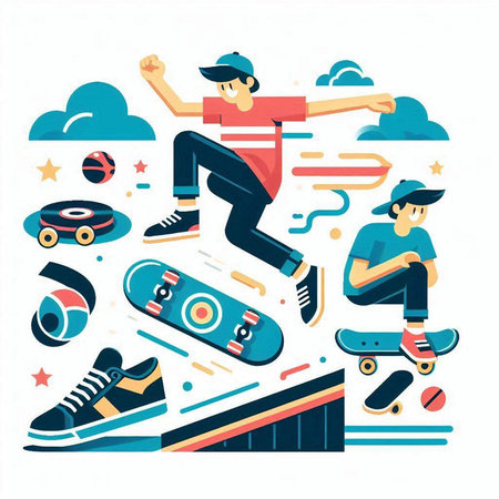 Skateboarding and extreme sport. Vector illustration in flat style.のイラスト素材