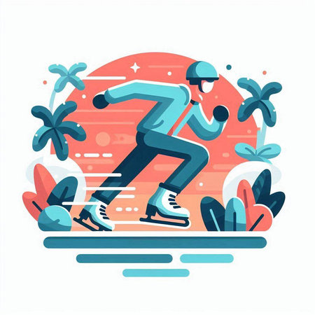 Skateboarder skating in the park. Flat vector illustration.のイラスト素材