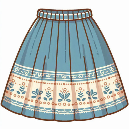 Illustration of a blue skirt with a pattern on a white backgroundのイラスト素材