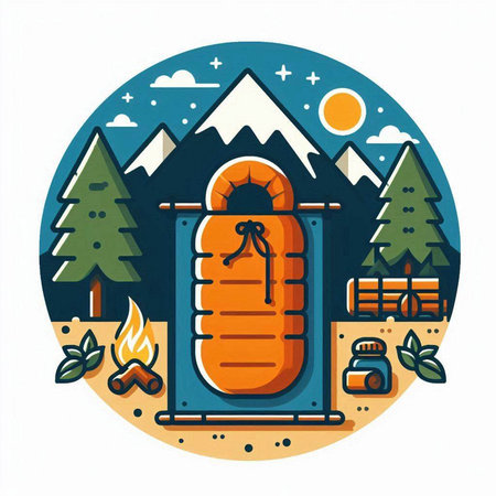 Camping in the mountains. Camping icon. Vector illustration.のイラスト素材