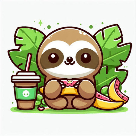Cute cartoon sloth with a cup of coffee. Vector illustration.のイラスト素材