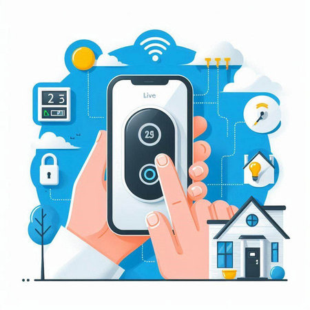 Smart home security concept. Vector illustration in flat style. Isolated on white background.のイラスト素材