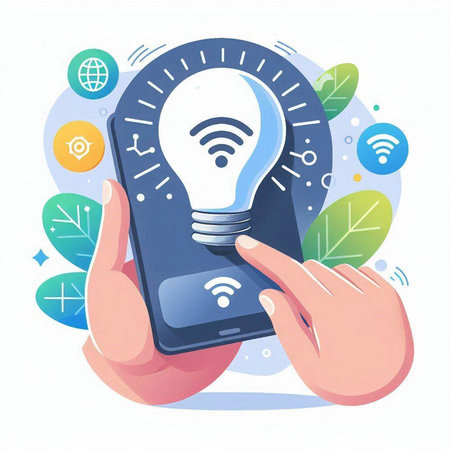 Smartphone with lightbulb. Internet of things concept. Vector illustrationのイラスト素材