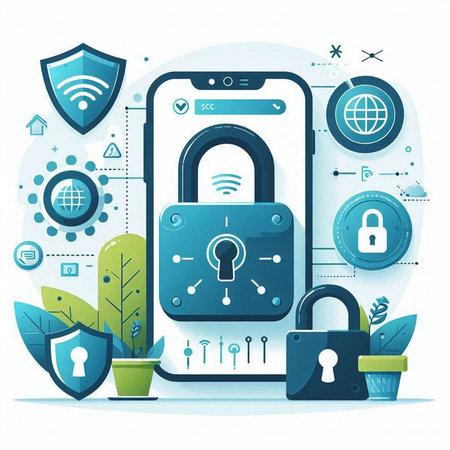 Smartphone with padlock on screen. Internet security concept. Vector illustrationのイラスト素材