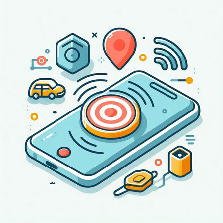 Smartphone with target on the screen. Isometric vector illustration.のイラスト素材