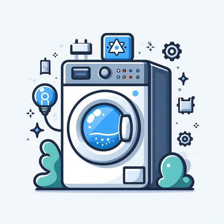 Washing machine. Modern thin line flat design vector illustration for web and mobile applicationsのイラスト素材