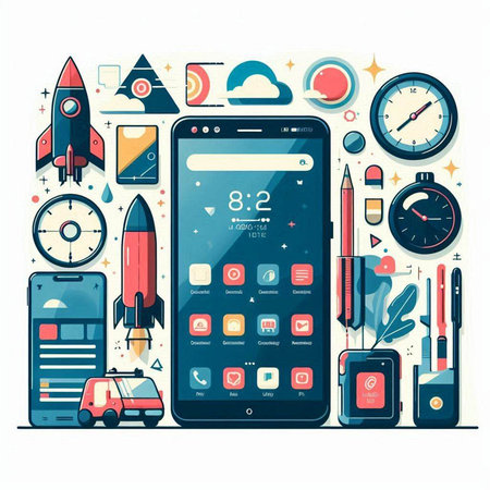 Flat design modern vector illustration concept of start-up business. Smartphone with application icons.のイラスト素材