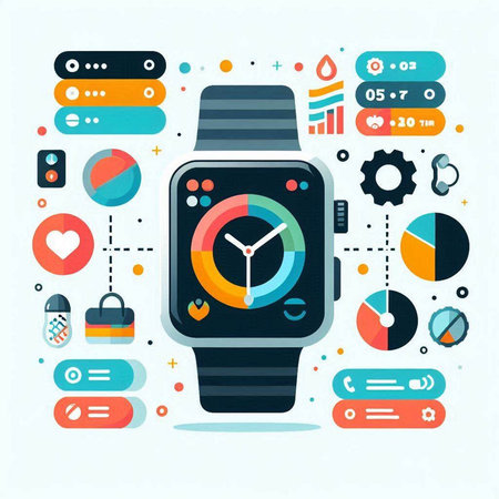 Smart watch with flat design icons. Vector illustration in a modern style.のイラスト素材