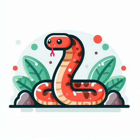 Cute snake in cartoon style on white background. Vector illustration.のイラスト素材