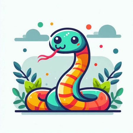 Cute snake on a background of nature. Vector illustration in flat style.のイラスト素材