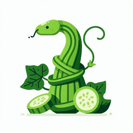 Cucumber and snake on a white background. Vector illustration.のイラスト素材