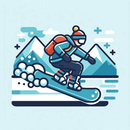 Snowboarder in mountains. Vector illustration in flat linear style.のイラスト素材