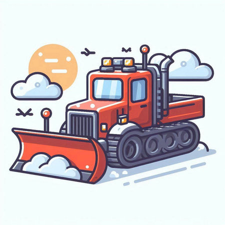 Tractor and snowplow. Vector illustration in flat style.のイラスト素材