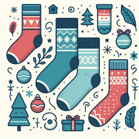 Christmas and New Year seamless pattern with colorful socks. Vector illustration.のイラスト素材