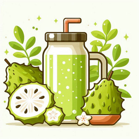 Sugar Apple smoothie in a jar with a straw. Vector illustration.のイラスト素材