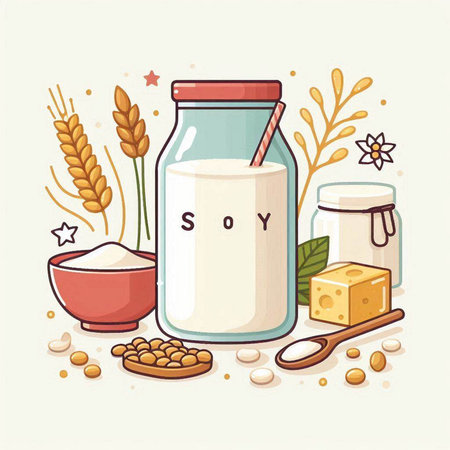 Milk in a glass jar. Vector illustration of dairy products.のイラスト素材