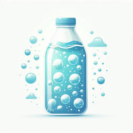 Bottle of water with bubbles on a white background. Vector illustration.のイラスト素材