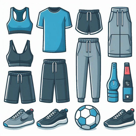 Set of sport clothes and accessories. Vector illustration in cartoon style.のイラスト素材