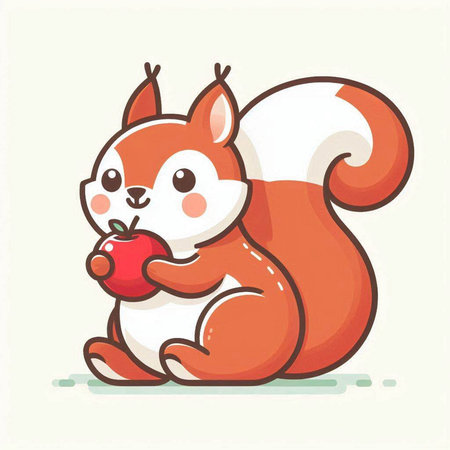 Cute squirrel with an apple in his hand. Vector illustration.のイラスト素材