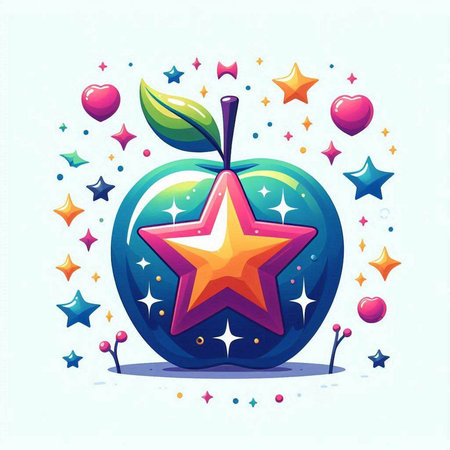 Funny apple with star and stars. Vector illustration. Eps 10のイラスト素材