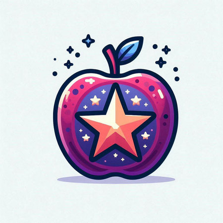 Funny apple with star and stars. Vector illustration in cartoon style.のイラスト素材