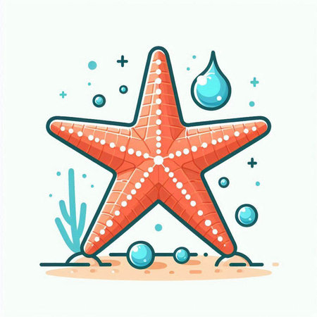 Starfish and water drop, vector illustration in cartoon flat style.のイラスト素材