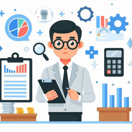 Businessman with a tablet in his hands. Flat style vector illustration.のイラスト素材