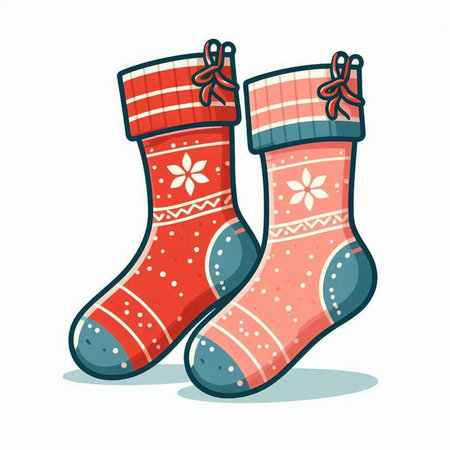 Cute Christmas socks isolated on a white background. Vector illustration.のイラスト素材