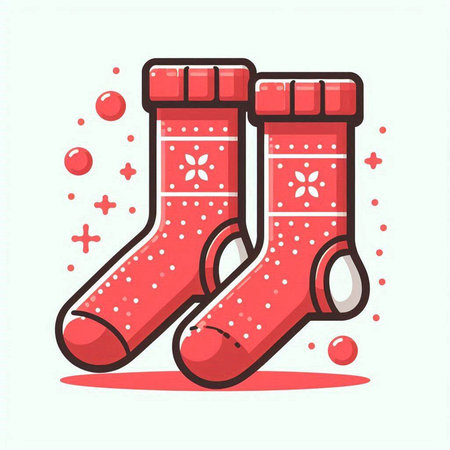 Christmas and New Year vector illustration. Red sock with snowflakes.のイラスト素材