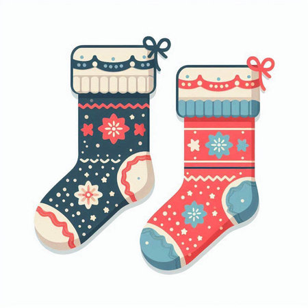 Christmas socks isolated on white background. Vector illustration. Eps 10.のイラスト素材
