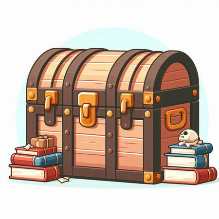 Treasure chest with books. Vector illustration of a cartoon chest.のイラスト素材
