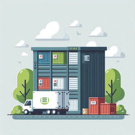 Vector illustration of cargo container in flat design style. Cargo transportation concept.のイラスト素材