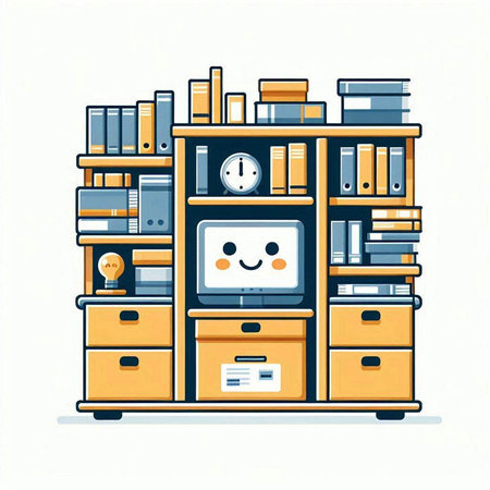 Bookshelf with books. Vector illustration in flat cartoon style.のイラスト素材