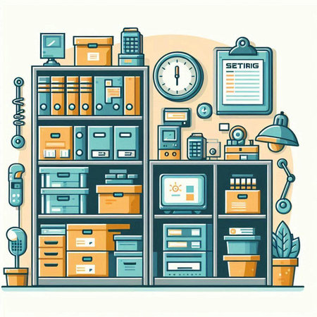 Office furniture and equipment. Vector illustration in flat design style. Furniture and equipment.のイラスト素材