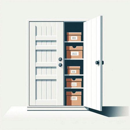 Open door with cardboard boxes. Vector illustration. Eps 10 file.のイラスト素材