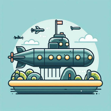 Submarine in the sky. Vector illustration of a flat design.のイラスト素材