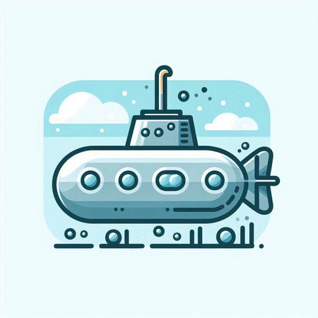 Submarine flat color icon. Vector illustration of a submarine in the sea.のイラスト素材